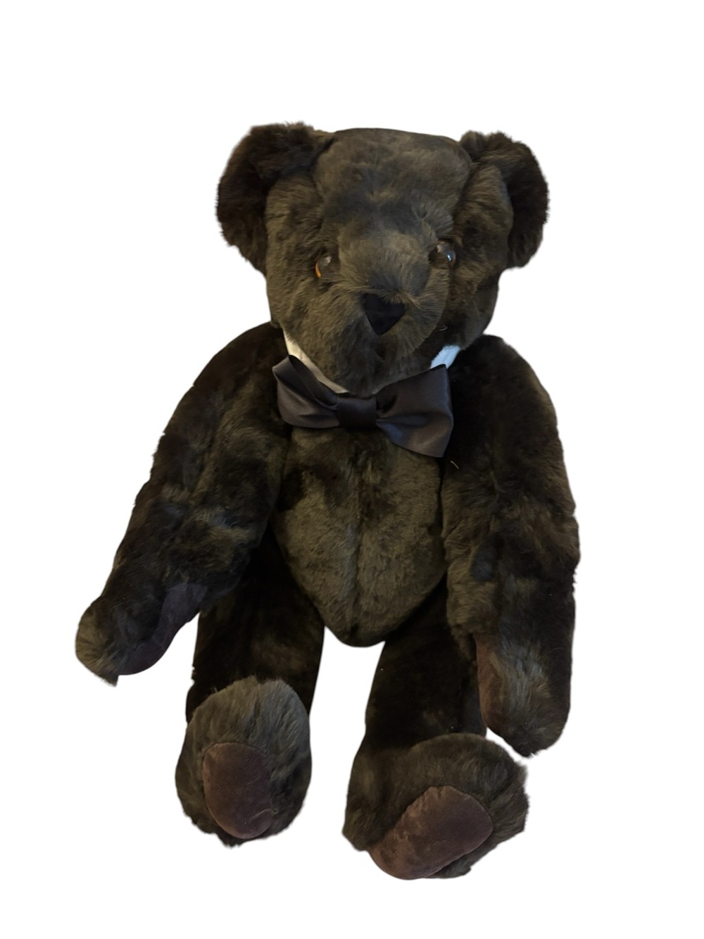 Vermont Teddy Bear vtg jointed brown bear removable vest bow